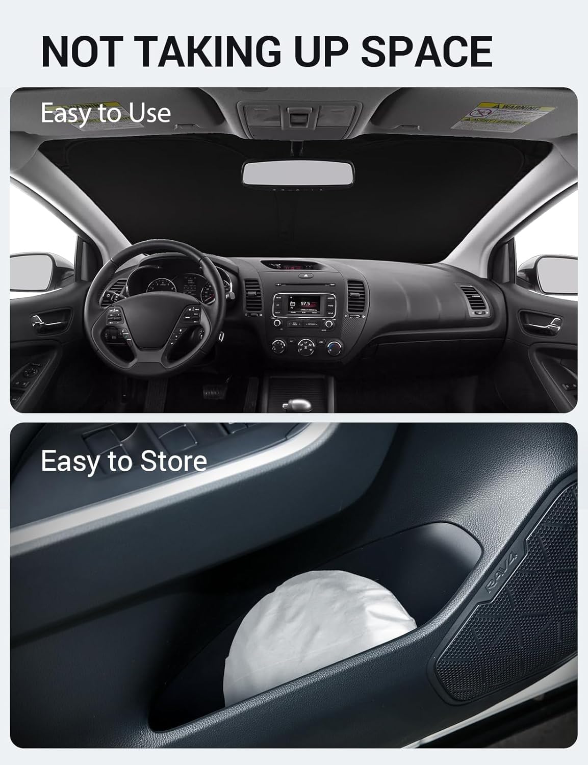 2014-2018 Kia Forte custom-fit sunshade - folded compact