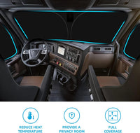 2018-2026 Freightliner Cascadia Side Window Sunshade Pair windshield sun shade keeps car interior cool, before and after comp