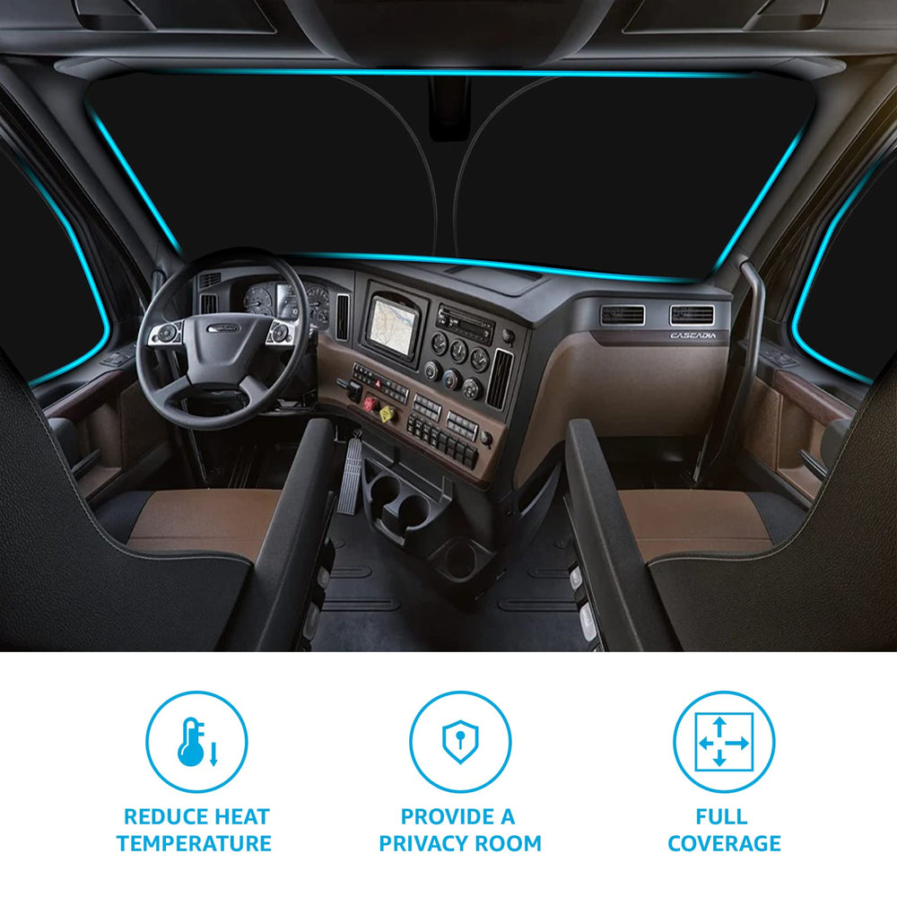 Front Windshield and Side Windows Custom Fit 2018-2024 2025 Freightliner Cascadia, Semi-Truck Semi, Commercial & Big Rig Truck Sun Shade Foldable Sun Protector Privacy Cover