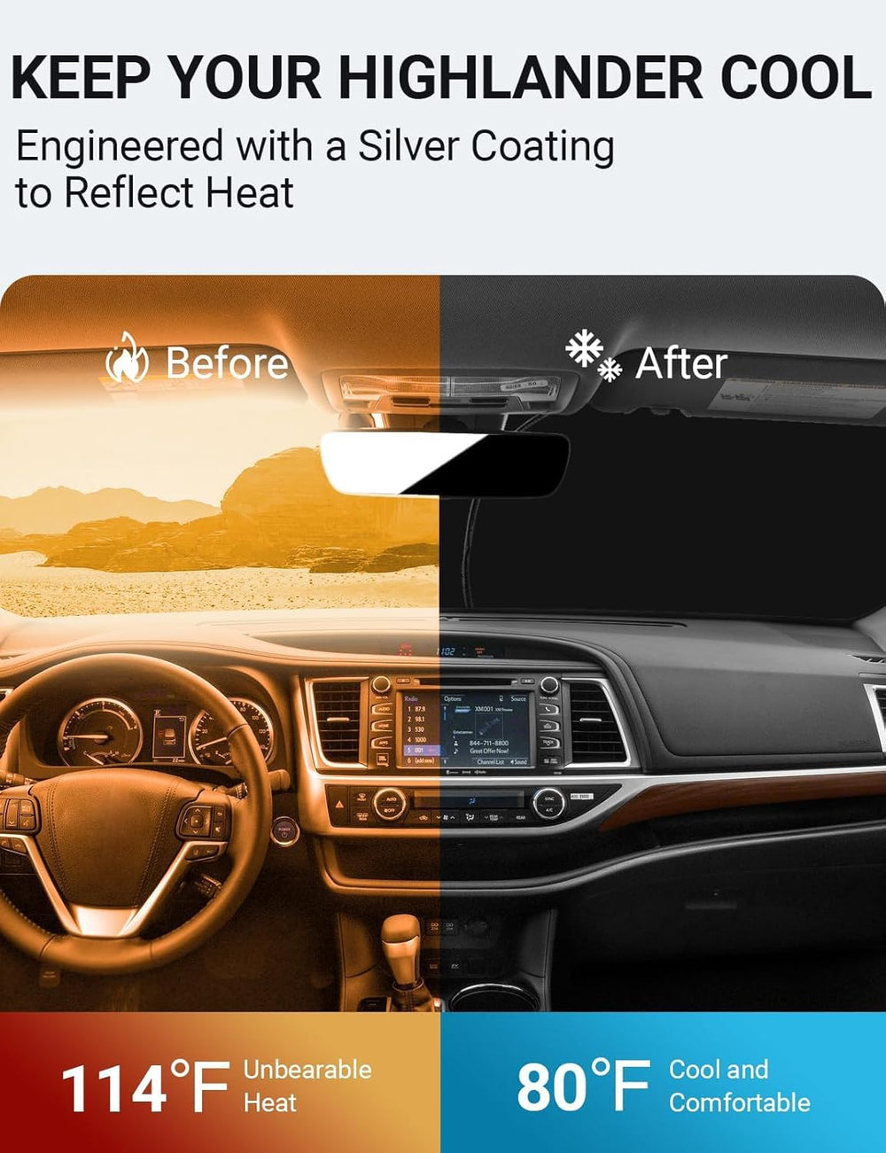 Proadsy 2025 Upgrade Windshield Sun Shade Custom Fit Highlander L LE XLE 2014-2019 4-Layer Foldable Front Sunshade Protector Sun Visor Blocks UV Rays Keep Car Cooler