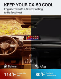 2023-2026 Mazda CX-50 windshield sun shade keeps car interior cool, before and after comparison