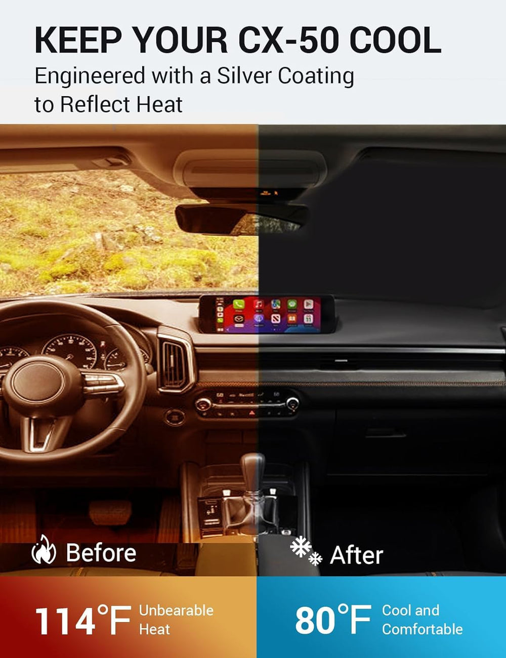 Proadsy 2025 Upgrade Windshield Sun Shade Custom Fit Mazda CX-50 2023 2024 2025 Mazda CX50 SUV Foldable Front Sunshade Protector Blocks UV Rays Keep Car Cooler