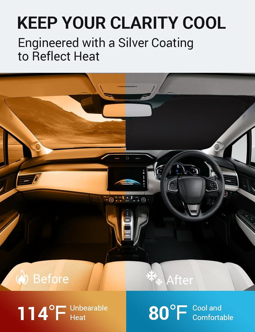 Proadsy 2025 Upgrade Windshield Sun Shade Custom Fit 2017-2021 Honda Clarity 4-Layer Foldable Front Sunshade Protector Sun Visor Blocks UV Rays Keep Car Cooler