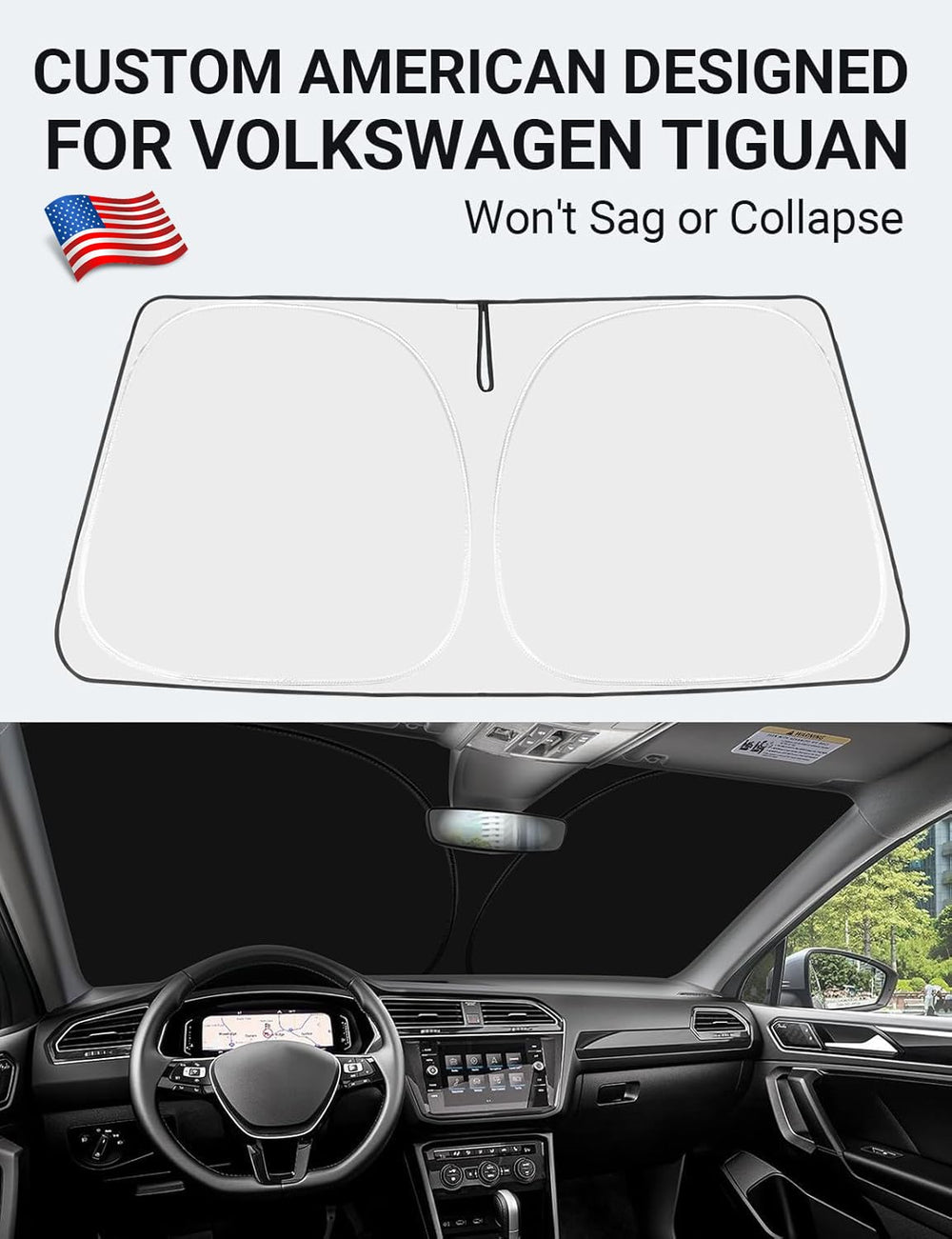 Proadsy Front Windshield Sun Shade Foldable Sunshade Protector Custom Fit 2018-2025 VW Tiguan Crossover SUV Base Premium Limited Touring Accessories 2026 Upgrade