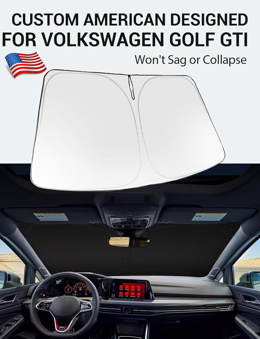 Custom American designed 2022-2026 Volkswagen Golf GTI windshield sunshade, will not sag or collapse