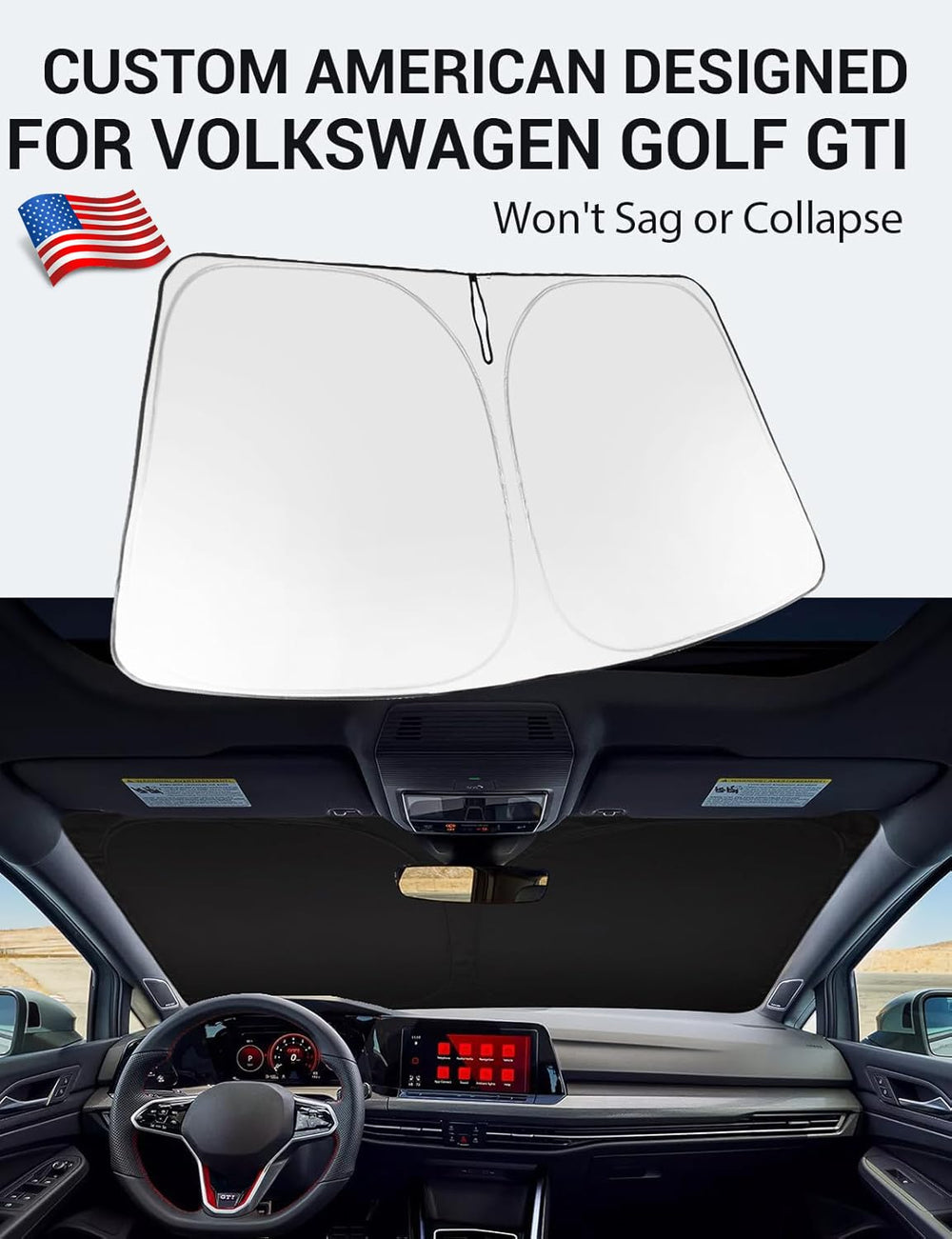 Proadsy 2025 Upgrade Windshield Sun Shade Custom Fit Volkswagen Golf GTI MK8 2022-2025 4-Layer Foldable Front Sunshade Protector Sun Visor Blocks UV Rays Keep Car Cooler