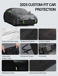 2010-2025 Subaru Legacy custom-fit car cover details: soft inner lining, waterproof exterior, windproof straps