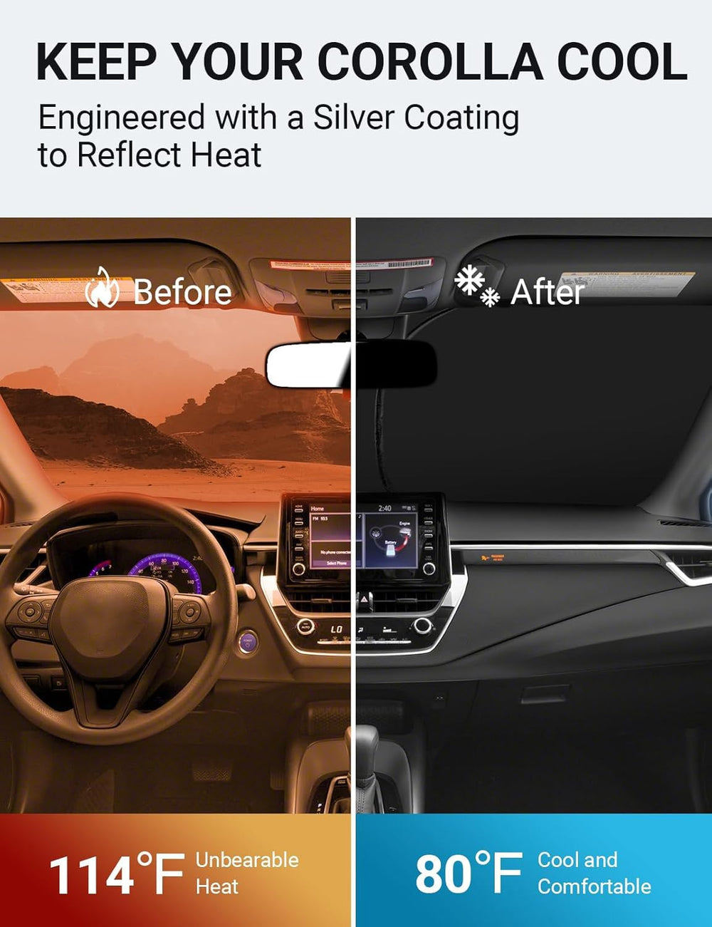 Proadsy 2025 Upgrade Windshield Sun Shade Custom Fit Toyota Corolla 2019-2024 2025 4-Layer Foldable Front Sunshade Protector Sun Visor Blocks UV Rays Keep Car Cooler Accessories