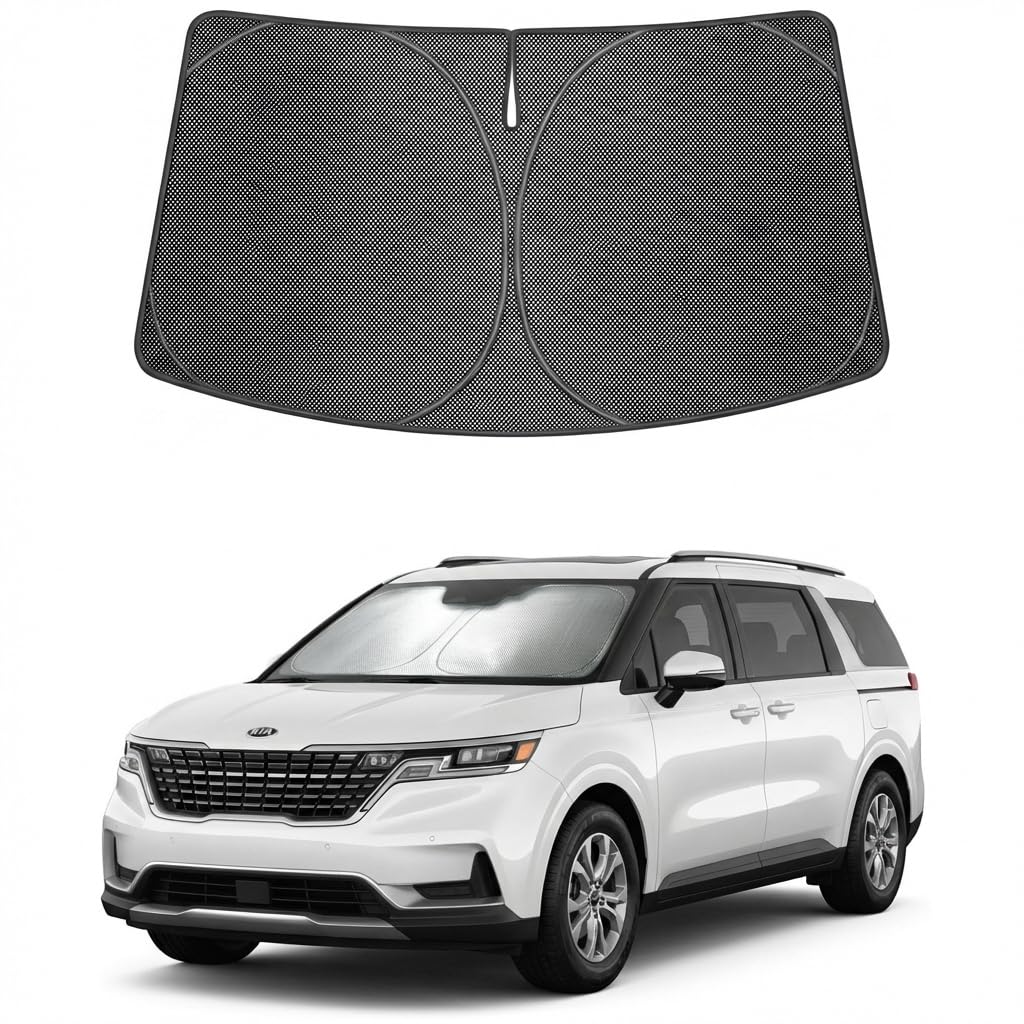 Proadsy Windshield Sun Shade Custom Fit Kia Carnival 2022-2026 Ice Crystal Black Front Window Sunshade UV and Heat Blocker Foldable Visor Keeps Car Cooler for Summer Parking and Daily Use