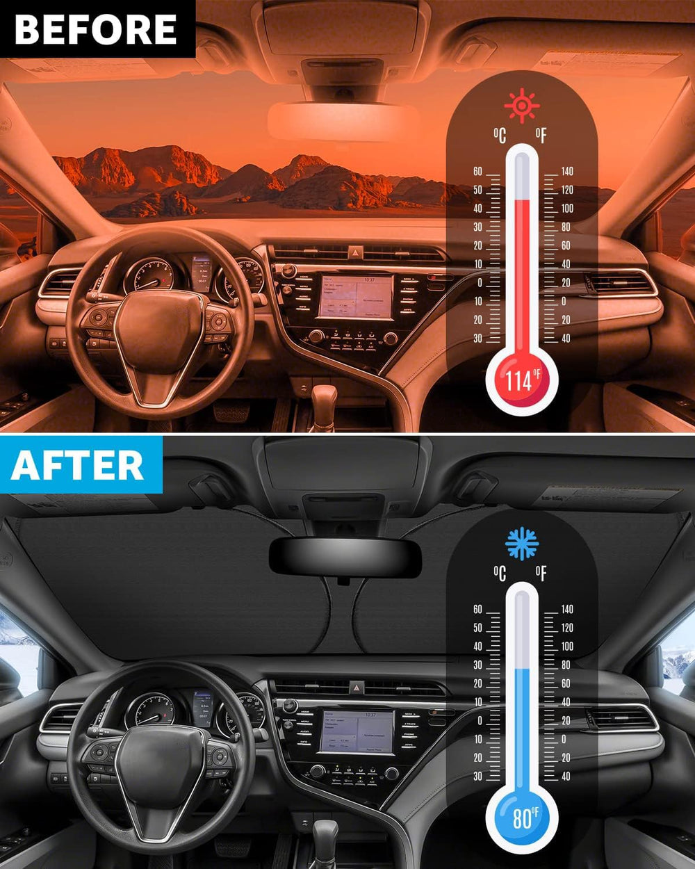 Proadsy Windshield Sun Shade for Toyota Camry 2018-2025 LE XLE Hybrid SE XSE 4-Layer Foldable Front Sunshade Protector Sun Visor Blocks UV Rays Keep Car Cooler