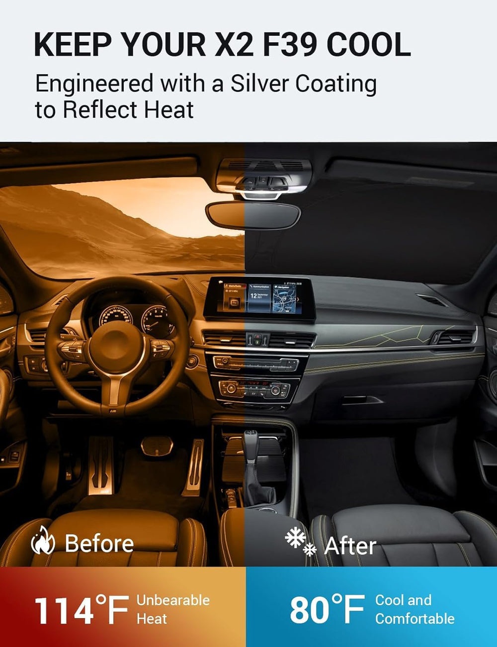 Proadsy 2025 Upgrade Windshield Sun Shade Custom Fit 2018-2023 BMW X2 F39 Foldable Front Sunshade Protector Sun Visor Blocks UV Rays Keep Car Cooler