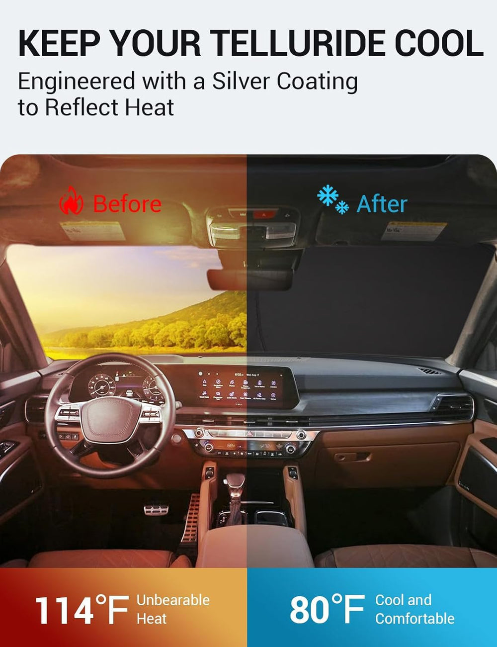 Proadsy 2025 Upgrade Windshield Sun Shade Custom Fit Kia Telluride 2020-2024 2025 4-Layer Foldable Front Sunshade Protector Sun Visor Blocks UV Rays Keep Car Cooler Accessories