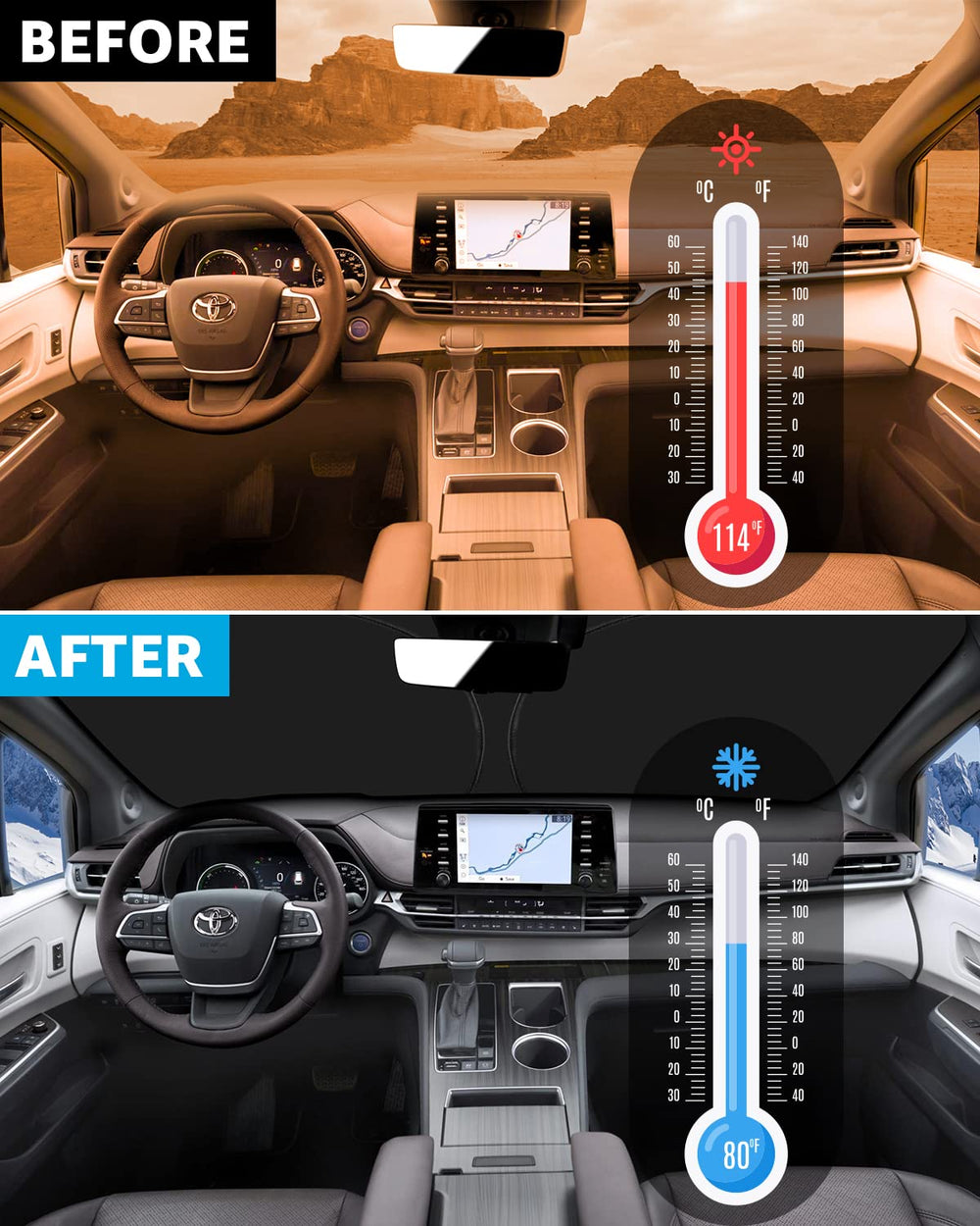 Windshield Sunshade Custom for Toyota Sienna 2023 2022 2021 Reflective Heat Sun UV Protector Foldable Front Window Shade Upgrade Accessories Certified Sustainable