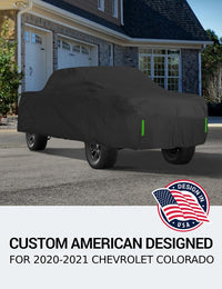 Custom fit 2010-2021 Chevrolet Colorado car cover on car, American designed full exterior protection