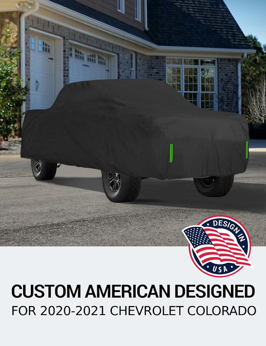 Custom fit 2010-2021 Chevrolet Colorado car cover on car, American designed full exterior protection