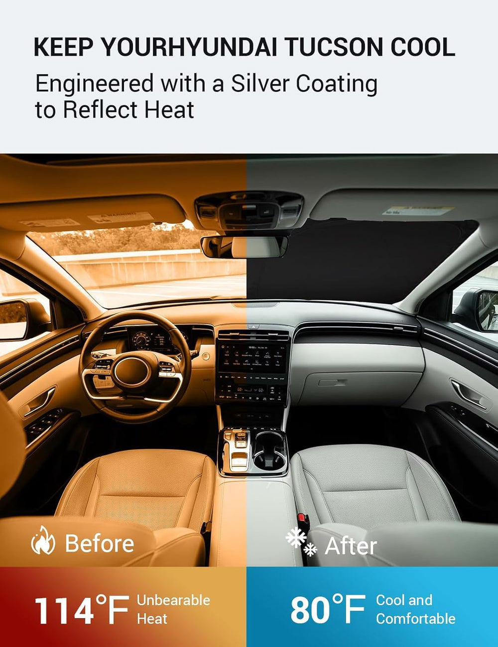 Proadsy 2025 Upgrade Windshield Sun Shade Custom Fit Hyundai Tucson 2025 2024 2023 2022 Front Window Sunshade Protector Foldable Sun Visor Blocks UV Rays Keep Car Cooler