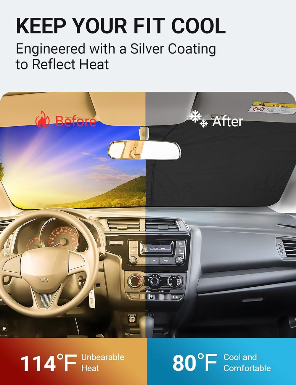 Proadsy 2025 Upgrade Windshield Sun Shade Custom Fit Honda Fit 2015-2020 4-Layer Foldable Front Sunshade Protector Sun Visor Blocks UV Rays Keep Car Cooler