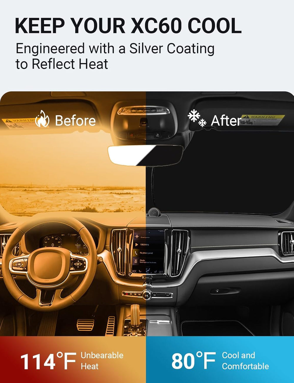 Proadsy 2025 Upgrade Front Windshield Sun Shade Foldable Sunshade Protector Custom Fit 2018-2024 2025 Volvo XC60 SUV Accessories