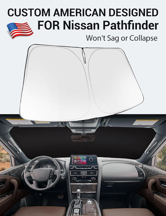 Custom American designed 2022-2026 Nissan Pathfinder windshield sunshade, will not sag or collapse