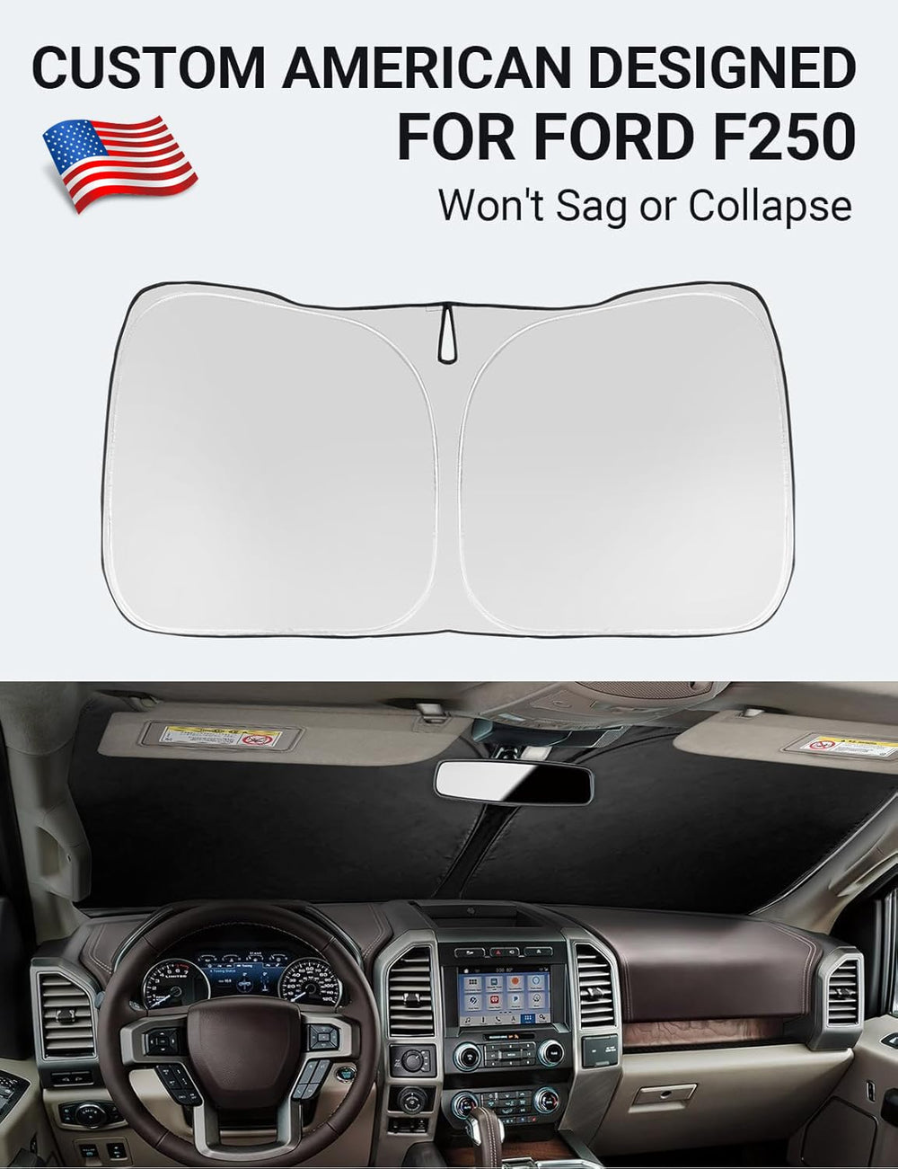 Proadsy Custom Fit Ford F250 F350 F450 F550 2Door 4Door Pickup 2017-2025 Windshield Sun Shade 4-Layer Foldable Front Sunshade Protector Sun Visor Blocks UV Rays Keep Car Cooler