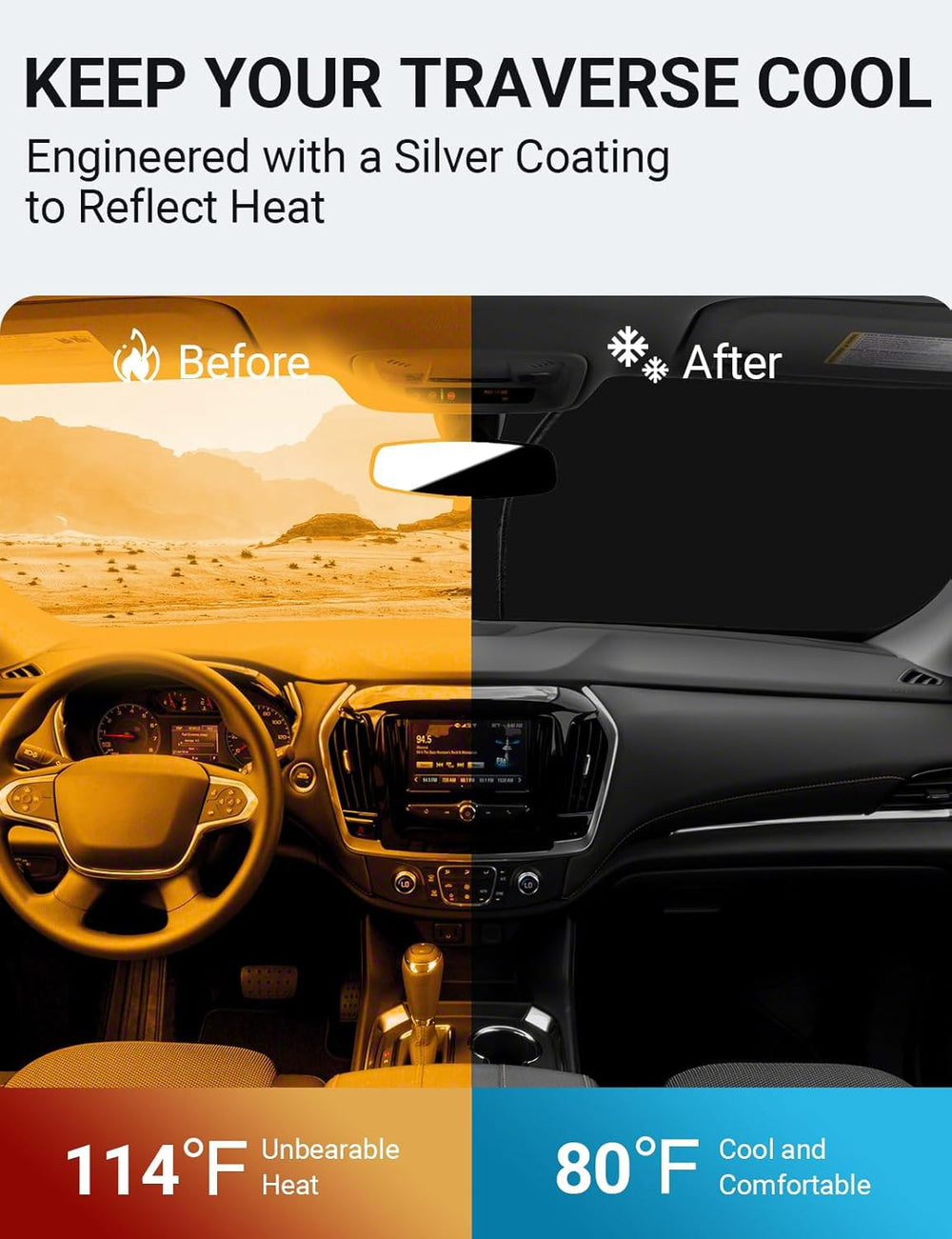 Front Windshield Sun Shade Foldable Sunshade Protector Custom Fit 2018-2023 Traverse LS, LT, RS, Redline, Premier, High Country SUV Accessories 2025 Upgrade