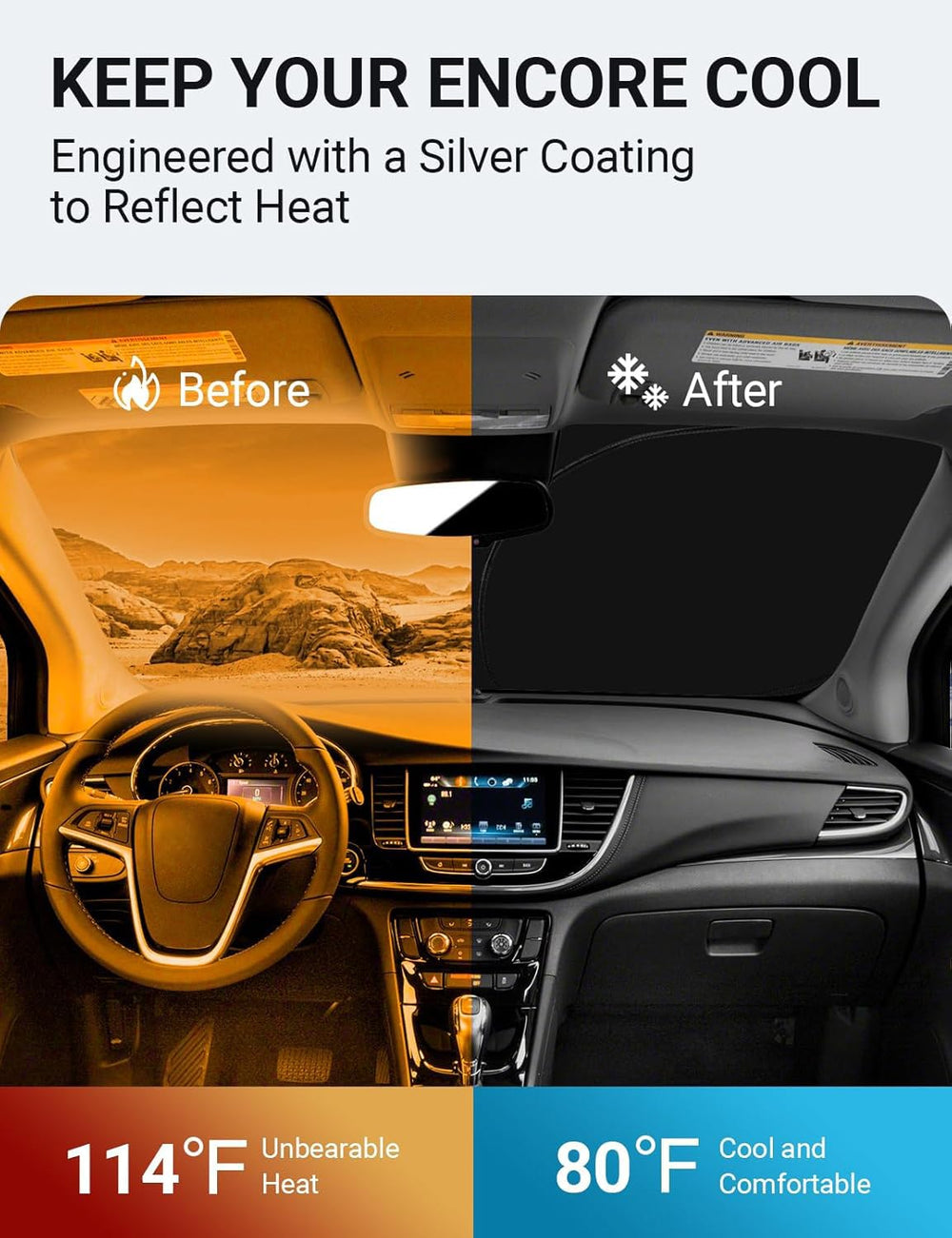 Proadsy 2025 Upgrade Windshield Sun Shade Custom Fit Buick Encore 2020-2025 4-Layer Foldable Front Sunshade Protector Sun Visor Blocks UV Rays Keep Car Cooler