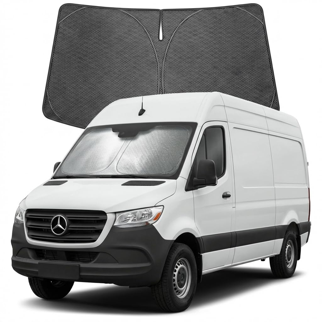 Proadsy Windshield Sun Shade Custom Fit Benz Sprinter 2007-2026 Ice Crystal Black Front Window Sunshade UV and Heat Blocker Foldable Visor Keeps Car Cooler for Summer Parking and Daily Use