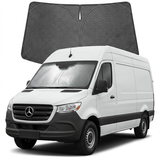 Proadsy Windshield Sun Shade Custom Fit Benz Sprinter 2007-2026 Ice Crystal Black Front Window Sunshade UV and Heat Blocker Foldable Visor Keeps Car Cooler for Summer Parking and Daily Use