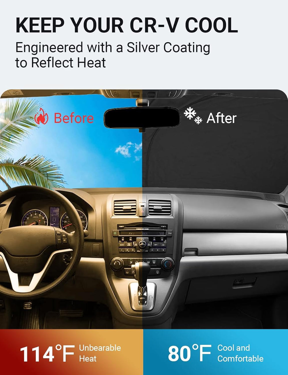 Proadsy 2025 Upgrade Front Windshield Sun Shade Foldable Sunshade Protector Custom Fit 2007–2011 Honda CR-V Accessories