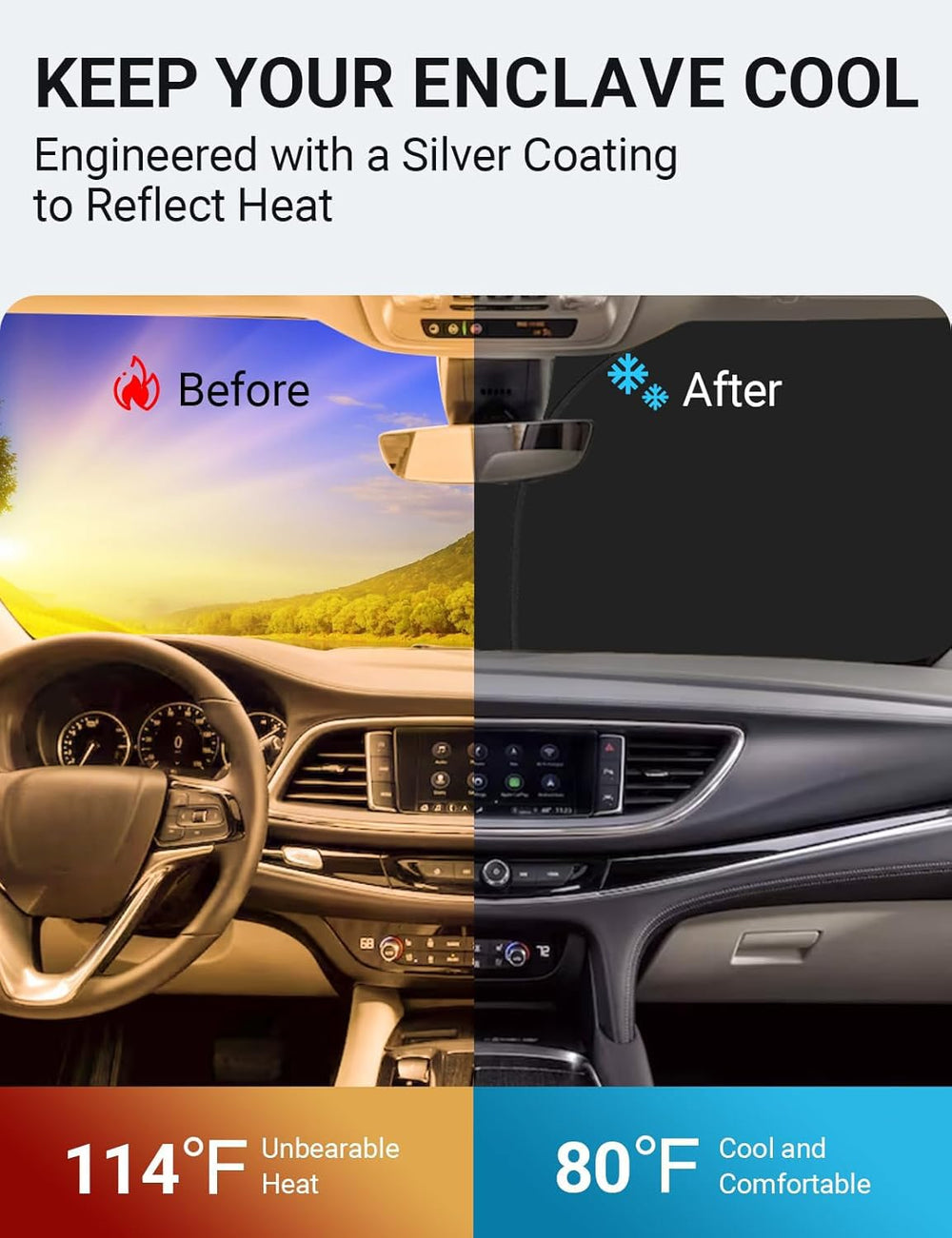 Proadsy 2025 Upgrade Windshield Sun Shade Custom Fit Buick Enclave 2018-2025 4-Layer Foldable Front Sunshade Protector Sun Visor Blocks UV Rays Keep Car Cooler Accessories