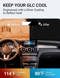 2016-2022 Mercedes-Benz GLC windshield sun shade keeps car interior cool, before and after comparison
