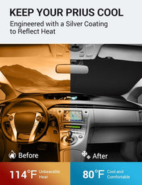 Proadsy 2025 Upgrade Windshield Sun Shade Custom Fit 2010-2015 Toyota Prius Foldable Front Sunshade Protector Sun Visor Blocks UV Rays Keep Car Cooler