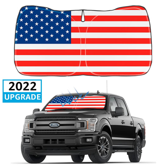 Front 2026 Upgrade Windshield Sunshade USA Flag Foldable Sun Shade Protector Custom Fit 2015-2020 Ford F-150 F150 Lariat, King Ranch, Platinum, XL XLT Limited Raptor Accessories