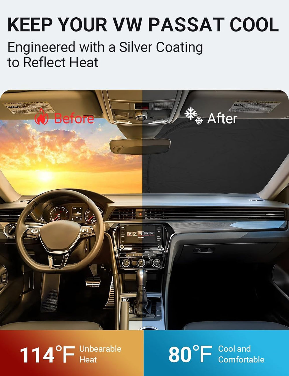 Proadsy Front Windshield Sun Shade Foldable Sunshade Protector Custom Fit 2012-2022 VW Passat Accessories 2026 Upgrade