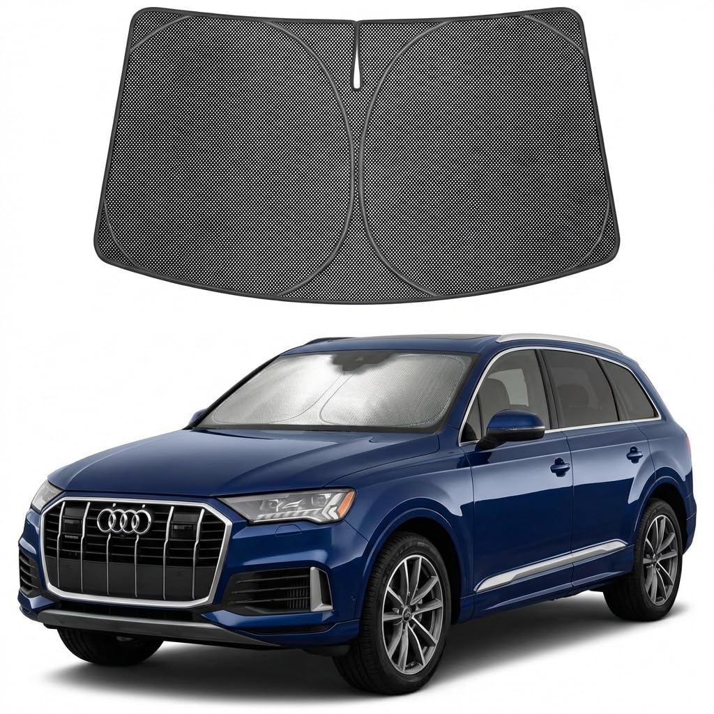 Proadsy Windshield Sun Shade Custom Fit Audi Q7 2016-2026 Ice Crystal Black Front Window Sunshade UV and Heat Blocker Foldable Visor Keeps Car Cooler for Summer Parking and Daily Use