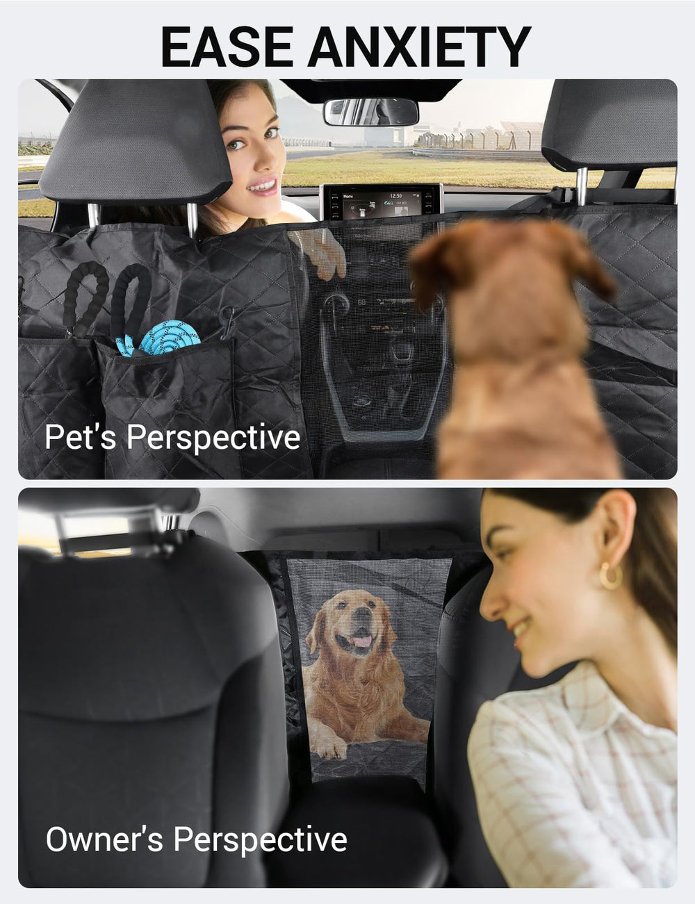 Proadsy for Toyota Rav4 2019-2024 2025 Dog Car Seat Cover Extender Waterproof Scratch Proof Durable Black Back Seat Protector Pet Hammock