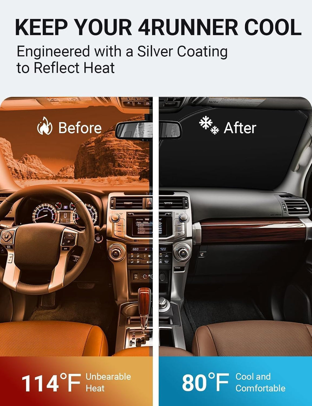 Proadsy for 4Runner 2010-2024 2025 Windshield Sun Shade 4-Layer Foldable Front Sunshade Protector Sun Visor Blocks UV Rays Keep Car Cooler