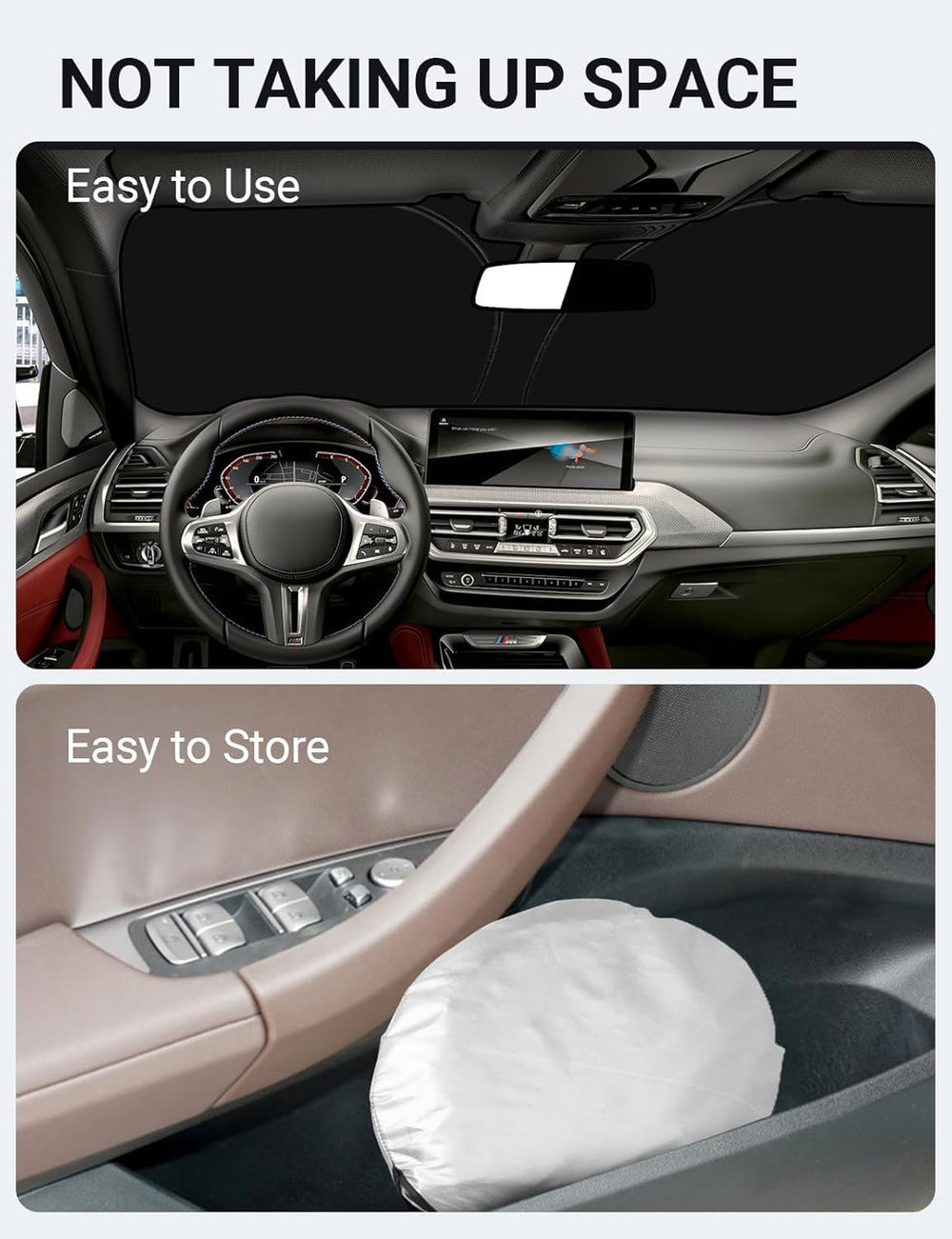 Proadsy 2025 Upgrade Windshield Sun Shade Custom Fit 2018-2024 2025 BMW X3 Base, xDrive28i, xDrive35i, M Sport SUV 4-Layer Foldable Front Sunshade Protector Sun Visor Blocks UV Rays Keep Car Cooler