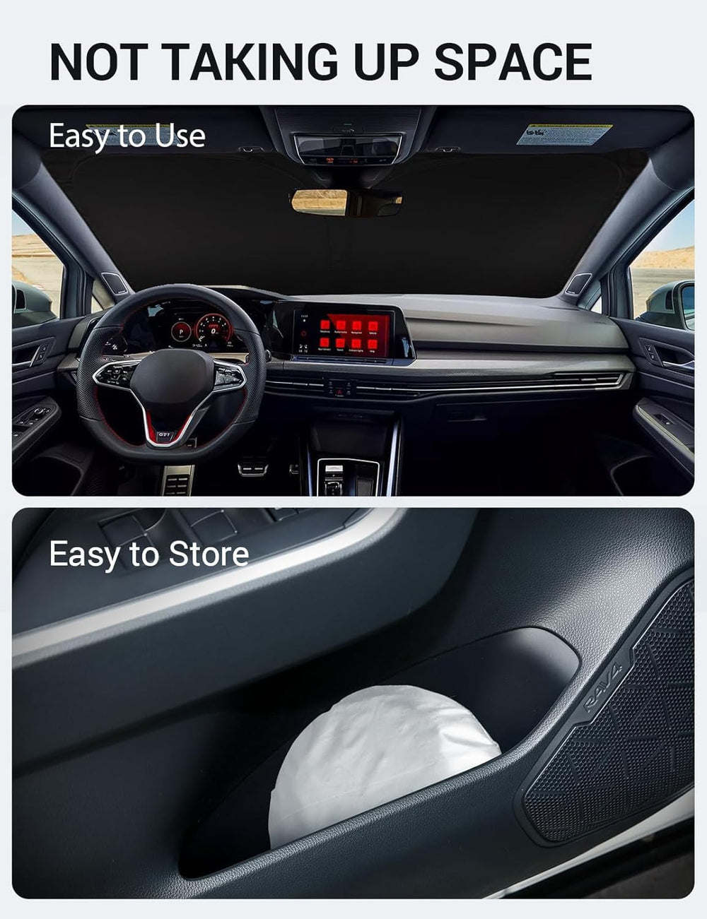 Proadsy 2025 Upgrade Windshield Sun Shade Custom Fit Volkswagen Golf GTI MK8 2022-2025 4-Layer Foldable Front Sunshade Protector Sun Visor Blocks UV Rays Keep Car Cooler