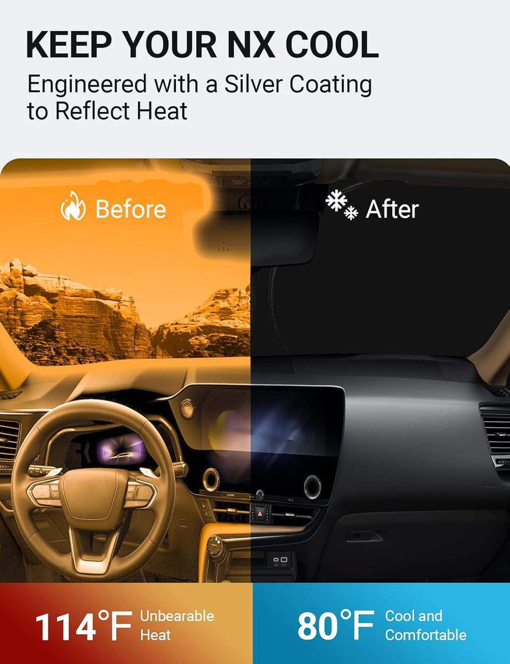 Proadsy Windshield Sunshade for 2022-2025 2026 Lexus NX NX250 NX350 NX350h NX450h+, Block Sun & UV Car Protector, Foldable Front Window Sun Shade Keep Car Cooler