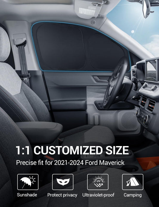 Proadsy 2026 Upgrade Window Sun Shade for 2021-2025 Ford Maverick Side Rear Window for Baby/Camping UV Rays and Privacy Protect Accessories Set of 5