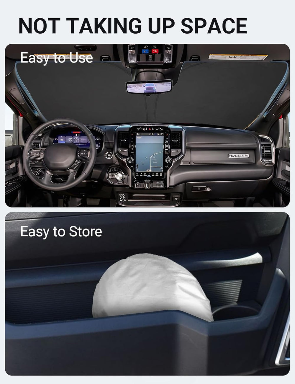 Proadsy 2025 Upgrade Windshield Sun Shade Custom Fit Dodge RAM 2500 3500 2010-2024 2025 4-Layer Foldable Front Sunshade Protector Sun Visor Blocks UV Rays Keep Car Cooler