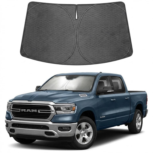 Proadsy Windshield Sun Shade Custom Fit RAM 1500 2019-2026 Ice Crystal Black Front Window Sunshade UV and Heat Blocker Foldable Visor Keeps Car Cooler for Summer Parking and Daily Use