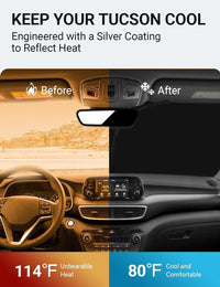 2016-2021 Hyundai Tucson windshield sun shade keeps car interior cool, before and after comparison
