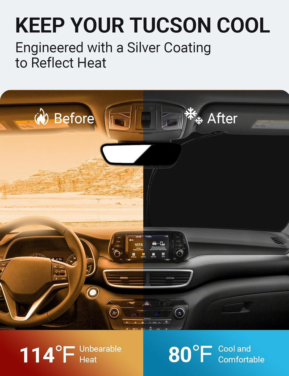 Proadsy 2025 Upgrade Windshield Sun Shade Custom Fit Hyundai Tucson 2016-2021 4-Layer Foldable Front Sunshade Protector Sun Visor Blocks UV Rays Keep Car Cooler Accessories