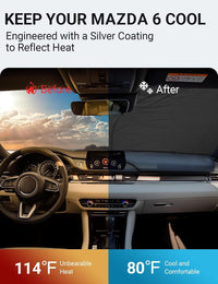 Proadsy 2026 Upgrade Front Windshield Sun Shade Foldable Sunshade Protector Custom Fit 2014-2021 Mazda 6 Sedan, Sport, Touring, Grand Touring, Reserve, Signature Accessories