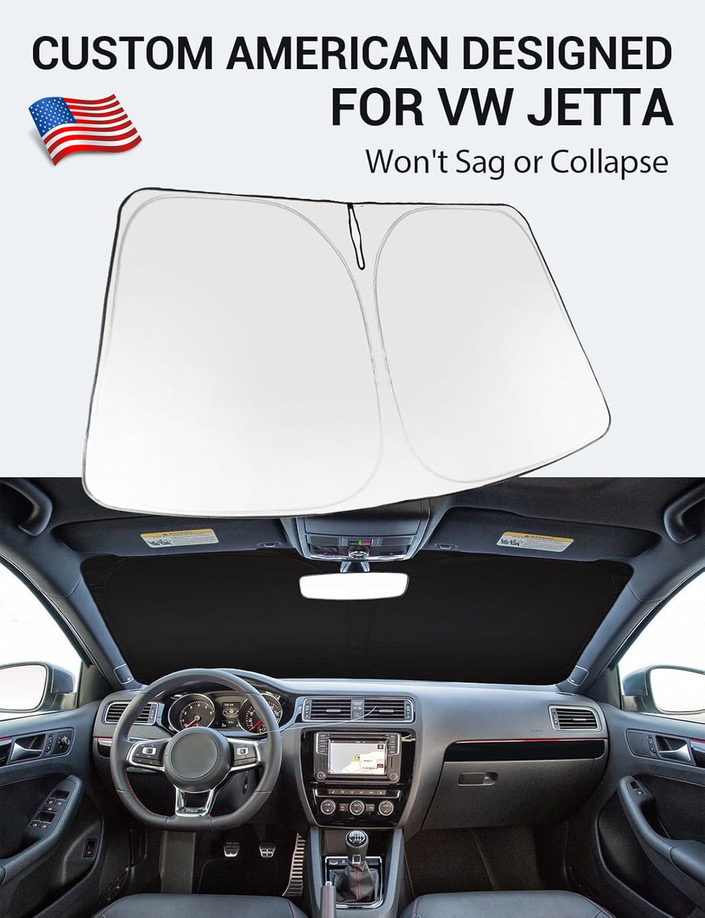 Proadsy 2025 Upgrade Windshield Sun Shade Custom Fit 2011-2018 Volkswagen VW Jetta Foldable Front Sunshade Protector Sun Visor Blocks UV Rays Keep Car Cooler