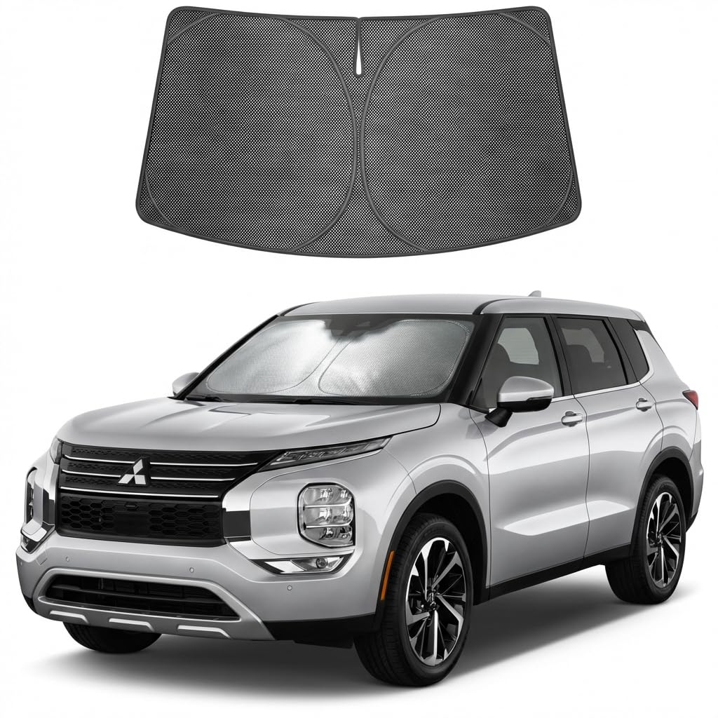 Proadsy Windshield Sun Shade Custom Fit Mitsubishi Outlander 2022-2026 Ice Crystal Black Front Window Sunshade UV and Heat Blocker Foldable Visor Keeps Car Cooler for Summer Parking and Daily Use