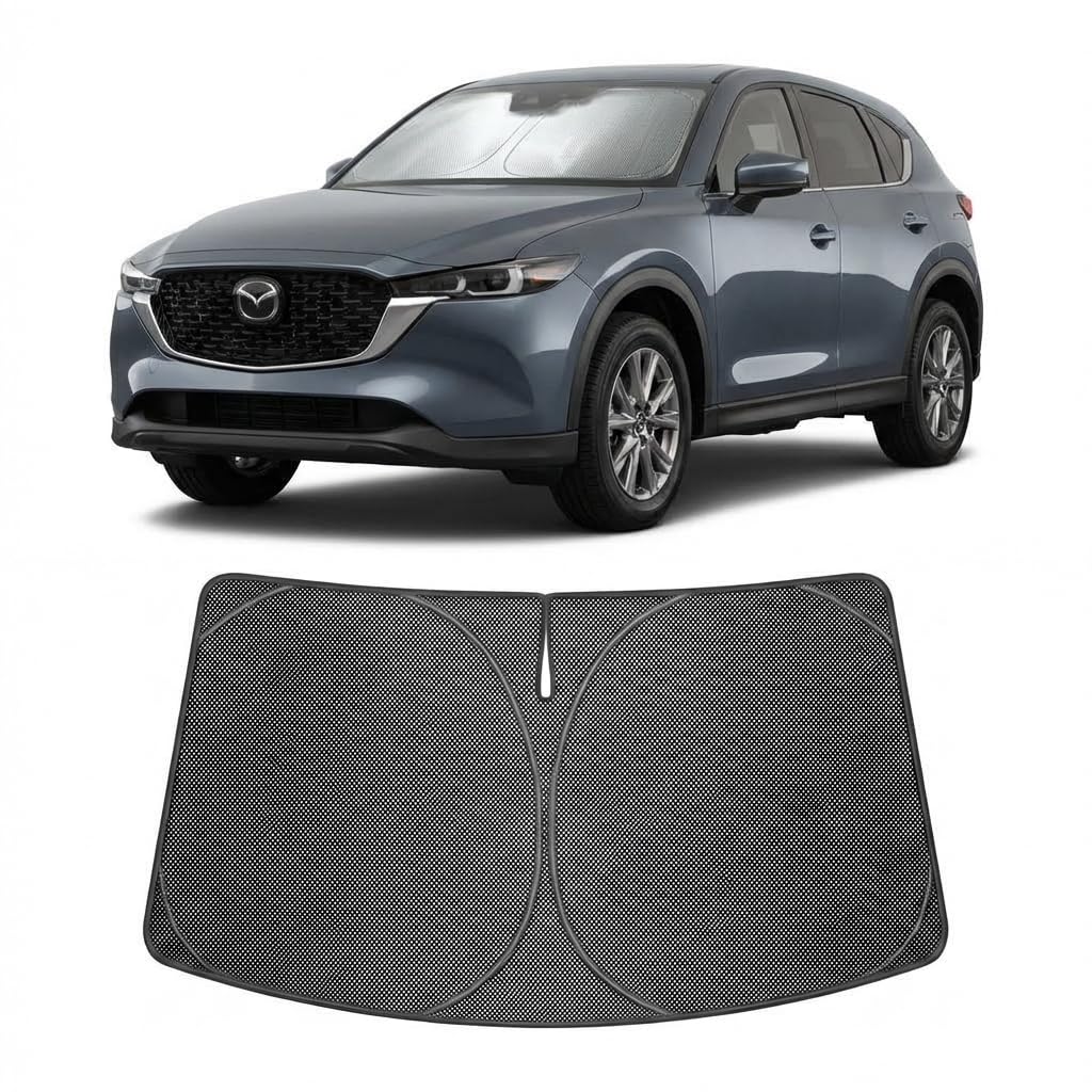 Proadsy Windshield Sun Shade Custom Fit Mazda CX-5 2017-2026 Ice Crystal Black Front Window Sunshade UV and Heat Blocker Foldable Visor Keeps Car Cooler for Summer Parking and Daily Use