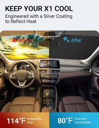 Custom American designed 2016-2022 BMW X1 F48 windshield sunshade, will not sag or collapse